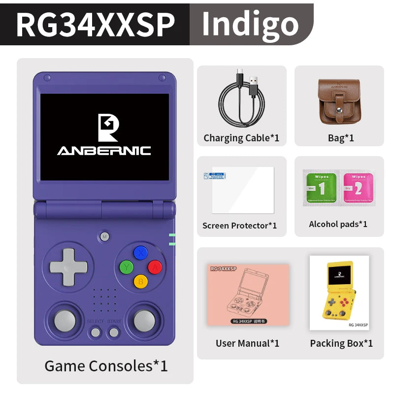 ANBERNIC RG34XXSP Flip Handheld Console 3.4'' IPS Screen Linux 64-bit 64G 5000+ Games Supports 5G WIFI HD-MI TV Output Streaming