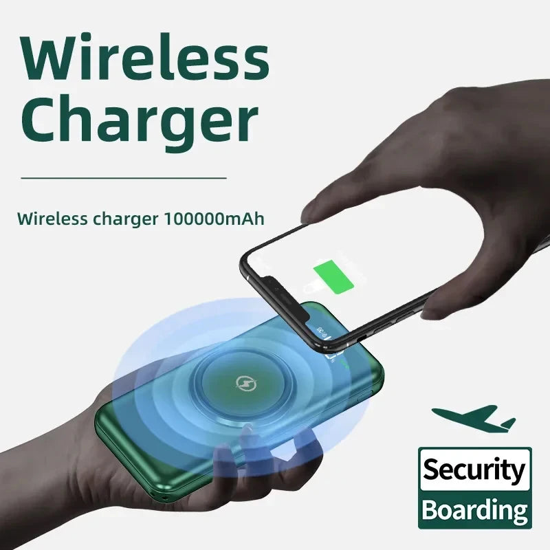 40000mah Wireless Power Bank Large Capacity Portable 5In1 Charge Powerbank Built-in Cables Dual USB External Battery For Xiaomi