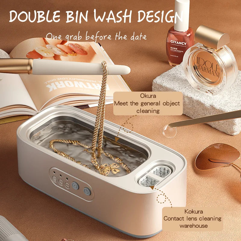 High Frequency Ultrasonic Cleaning Machine Adjustable Double Bin Vibration Full Cleaning for Jewelry Household Use