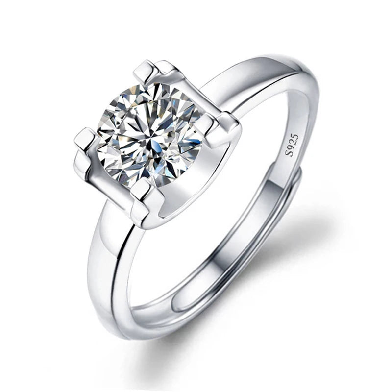 Moissanite Engagement Finger Rings Inlaid Diamond Open Ring For Women 925 Silver Promise Wedding Adjustable Rings Fine Jewelry