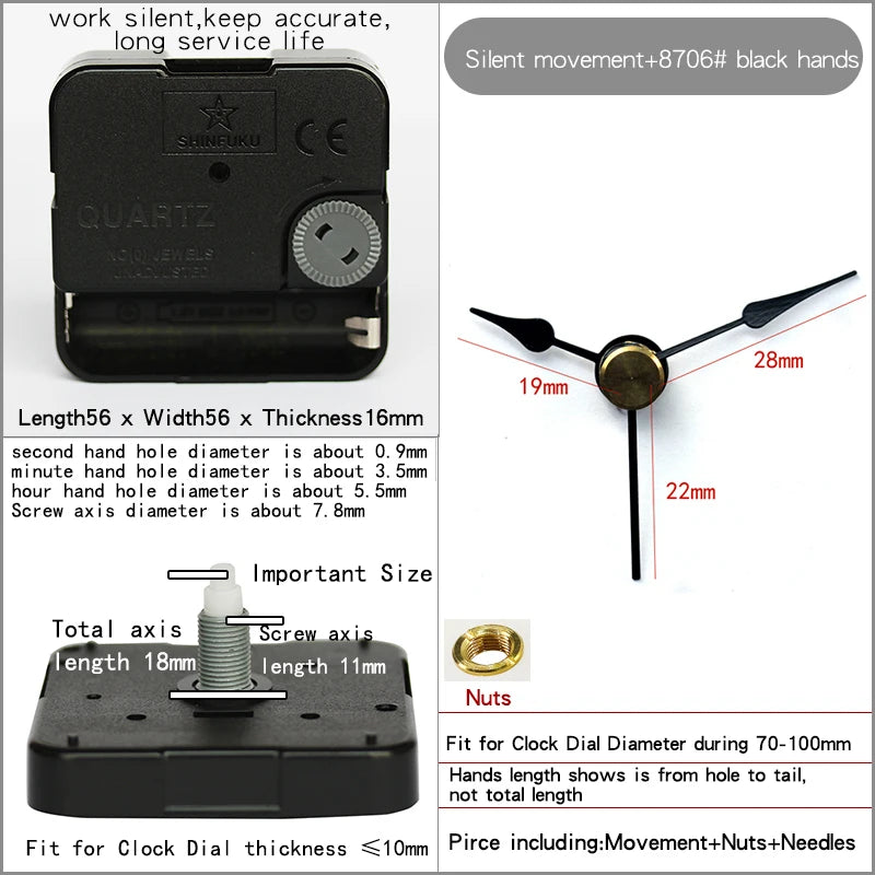 Clock Mechanism With Hands Silent Plastic DIY Accessory Kits Sweep Quartz Movement