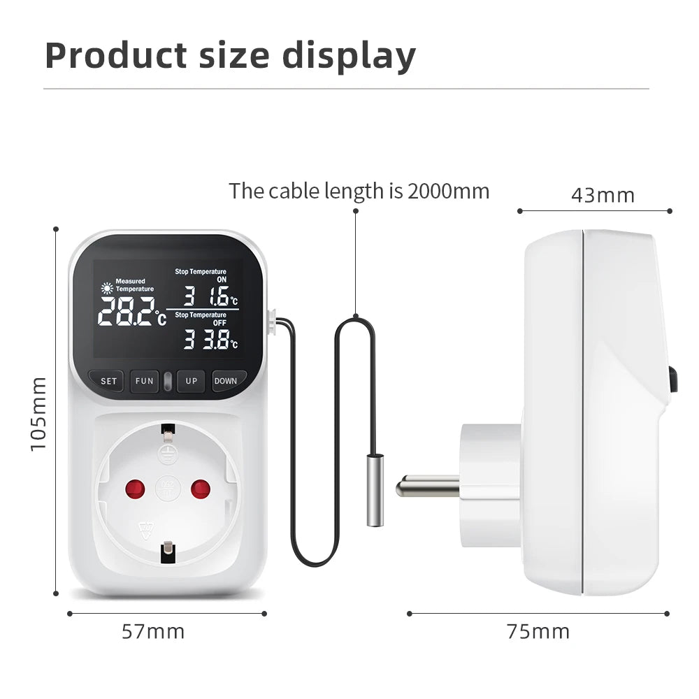 16A Thermostat Socket Multi-Function Temperature Controller Outlet with Timer Switch Sensor Probe Heating Cooling Switch