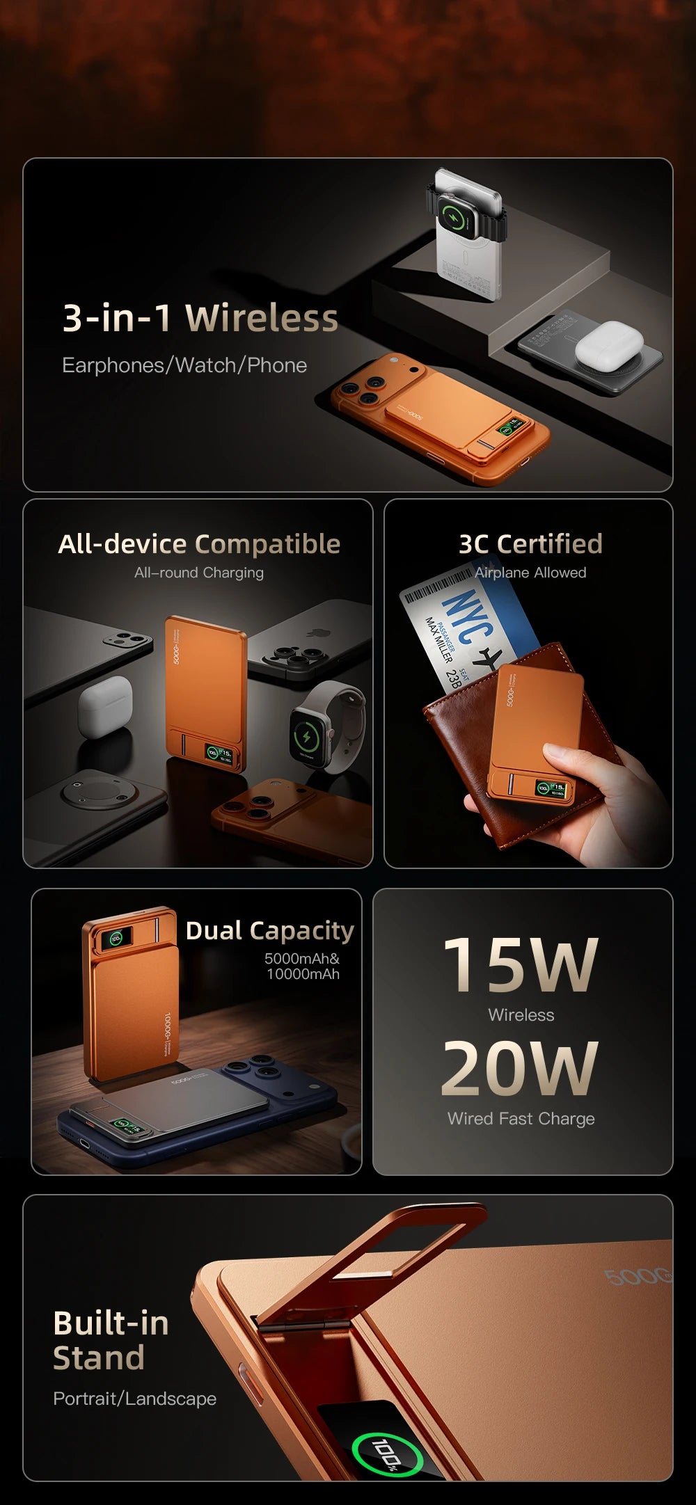 3 In 1 Magnetic Powerbank 15W Wireless Fast Charing With Intelligent TFT Screen External Battery For iPhone 12-17  Watch Airpod