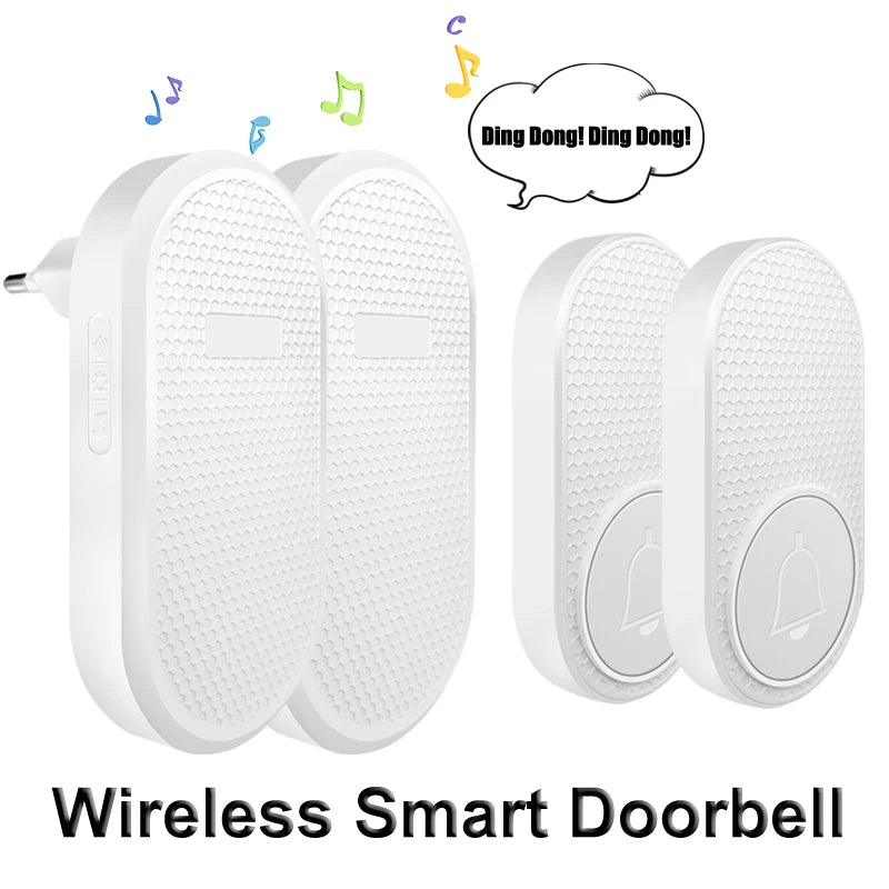 Smart Wireless Doorbell 433MHz 4 Volume Levels & Melody Chime Emergency Alarm for Elderly EU or US Plug Optional (White/Black)