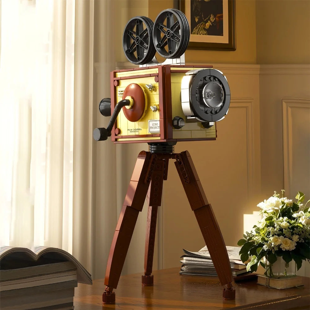 Retro Camera Building Blocks with Theatre Scene Toys LED Light Stage, Nostalgic Camera, Home Office Decor, Perfect Gift for Kid