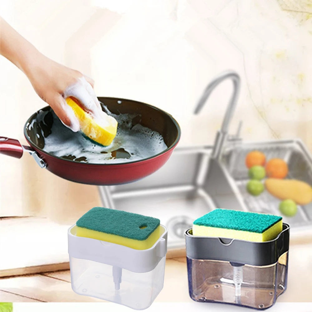 Washing Detergent Press Cleaning Pot Brush Kitchen Style Automatic Liquid Dispenser Dishwashing Brush Pot Tool Soap Dispenser