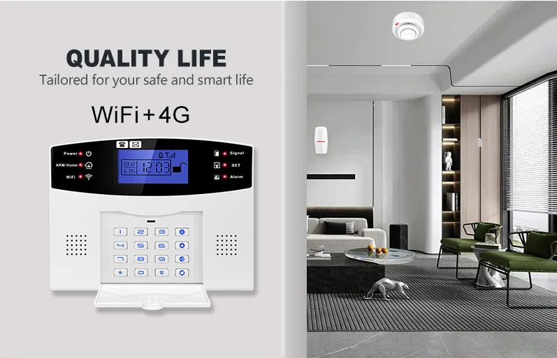 DYGSM Tuya Smart 4G+Wifi Home Security Alarm System Wireless Burglar Alarm System Smart Life App Control work with Alexa