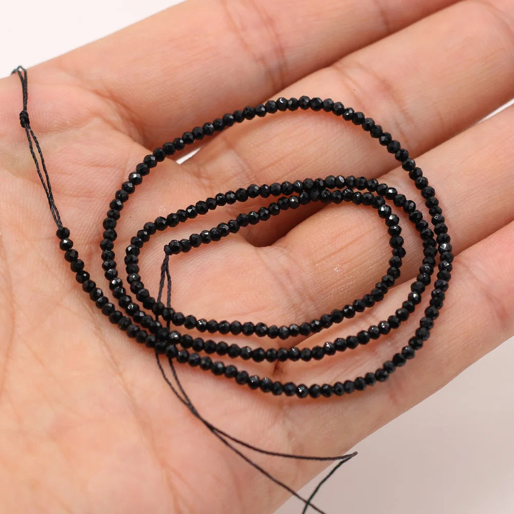 2mm Black Natural Semi-Precious Stone Spinel Loose Bead for Women Jewelry Making DIY Women Bracelet Necklace Accessories 38cm