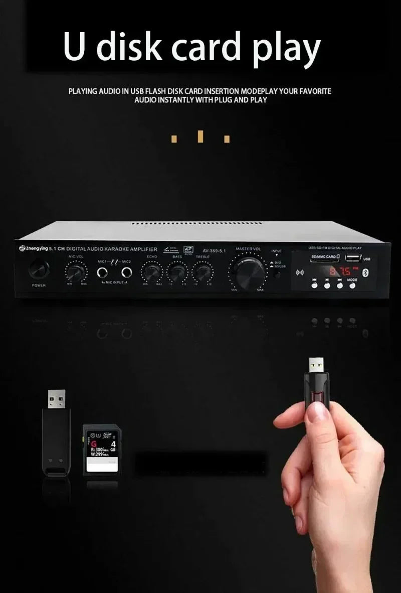 AV-369BT Bluetooth 5.1 Sound Speaker AMP Stereo Audio Amplifiers Receiver 6 Channel Home Theater Audio Stereo System Components