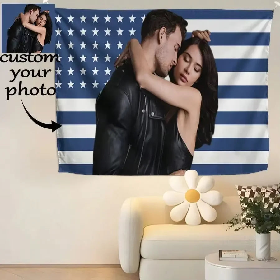 1pc Customizable Personalized Tapestry With Photos And Text, For Birthday, Wedding, Halloween, Christmas, Party