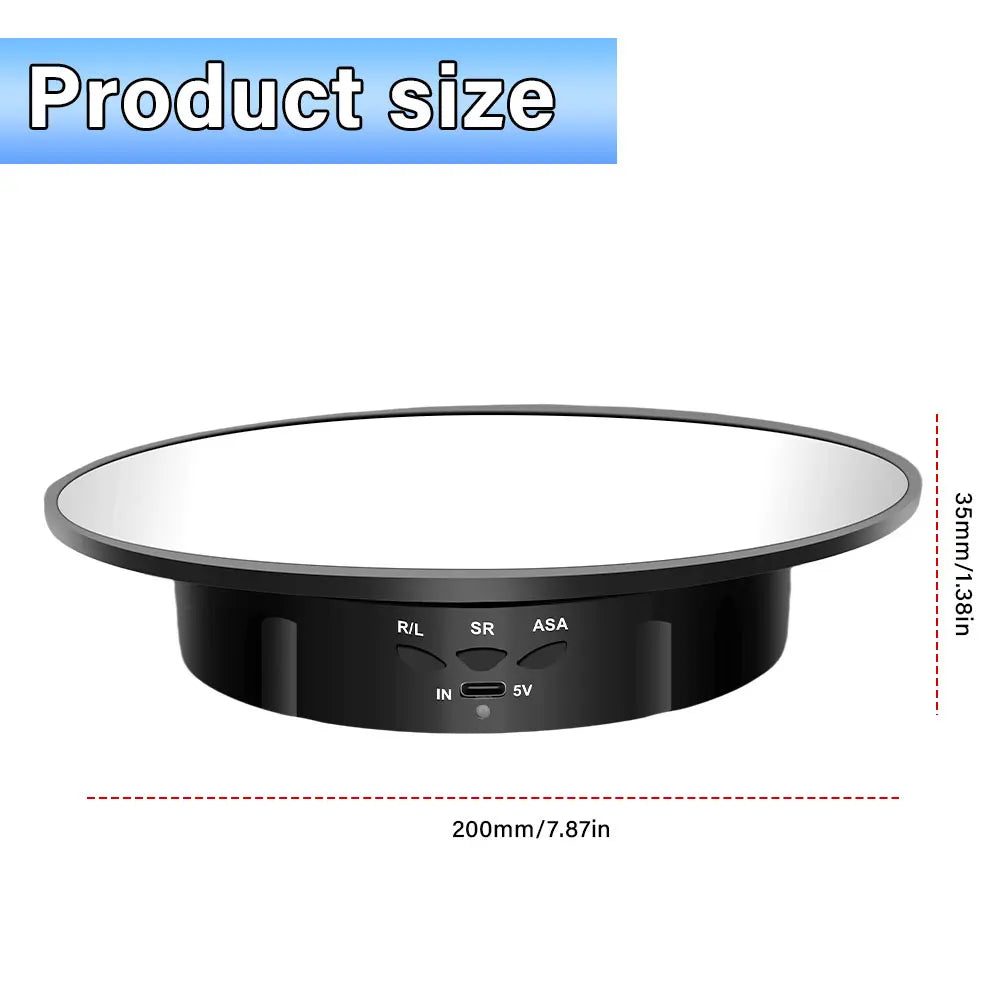 Motorised Rotating Mirror Display Stand,360 Degree Turntable, Jewellery Holder,USB Power Supply, Rotating Shooting, Three Speeds