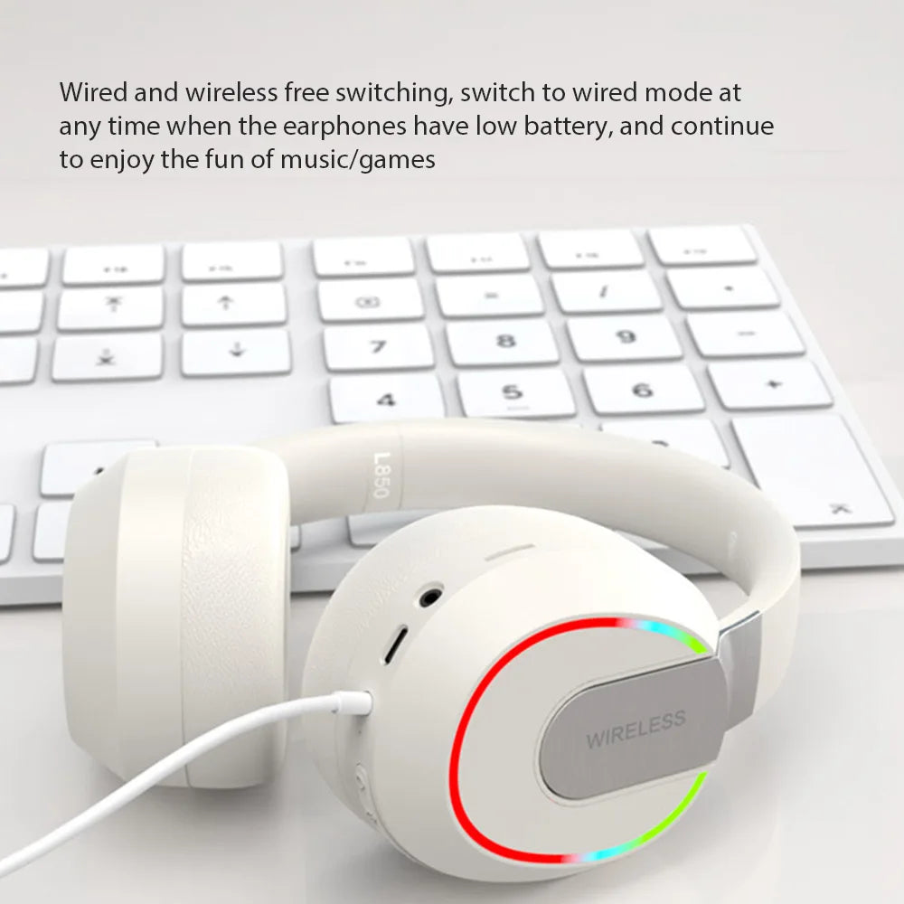 Wireless Headphones with MicroPhone Game Headset Blutooth 5.1 Gamer Surround Stereo Earphone Colourful Light PC Laptop Earpiece