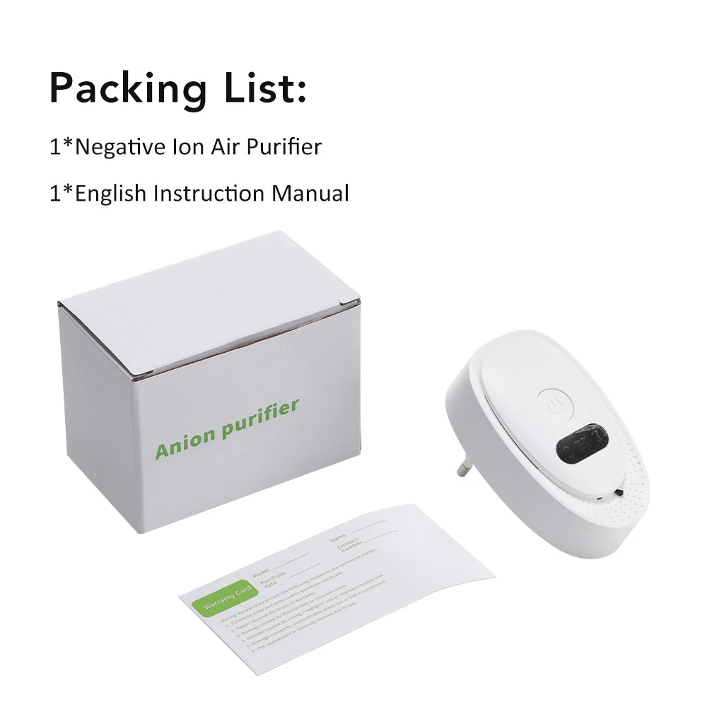 Plug-In Air Purifier Negative Ion Generator Mini Air Ionizer Dust Smoke Odor Remove For Home Bathroom Pet Air Cleaner Freshener