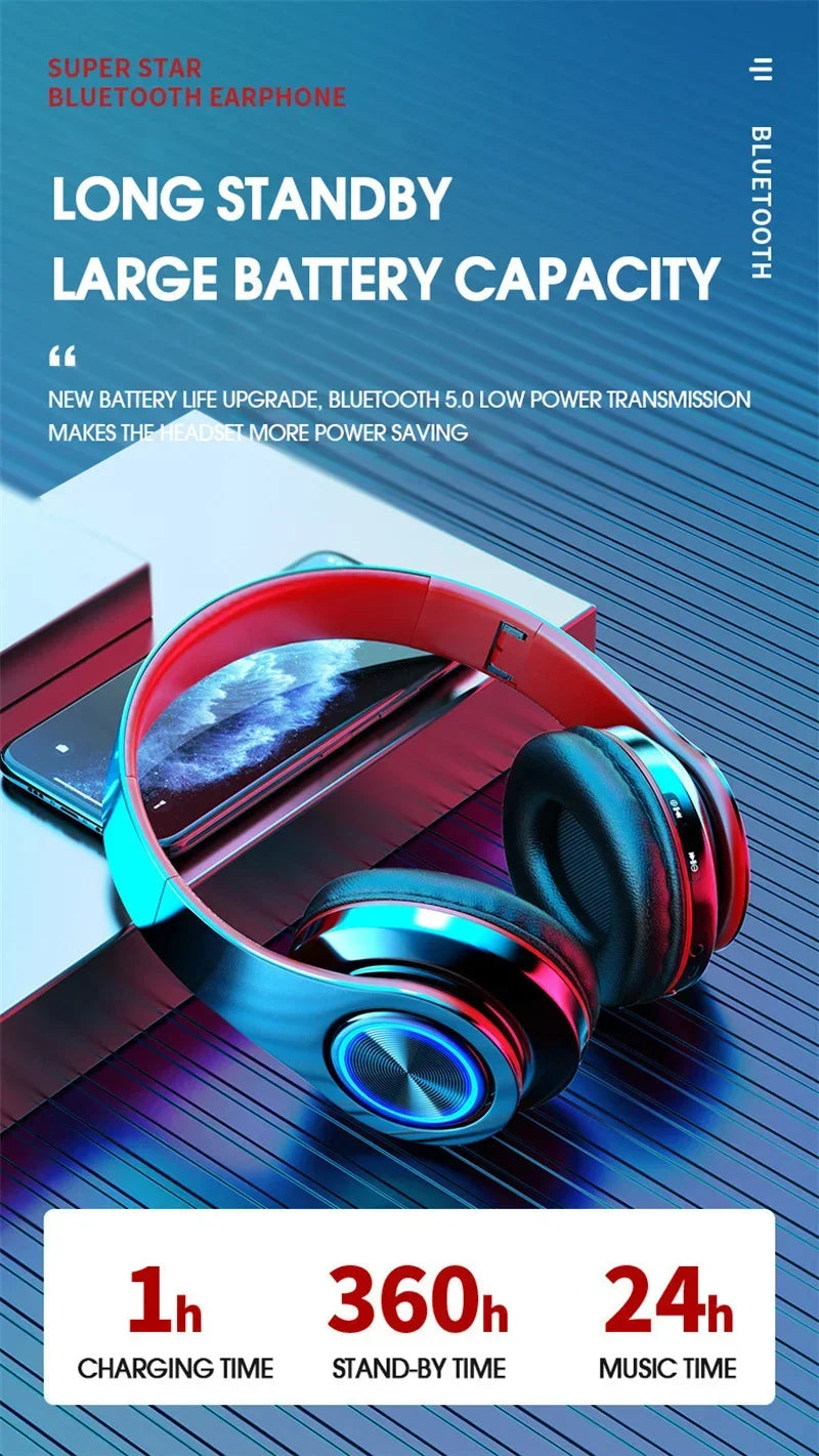 Wireless Headphones Foldable Bluetooth Headsets  With Mic Stereo Earphone Support TF Card FM For Xiaomi Iphone Sumsamg Phone