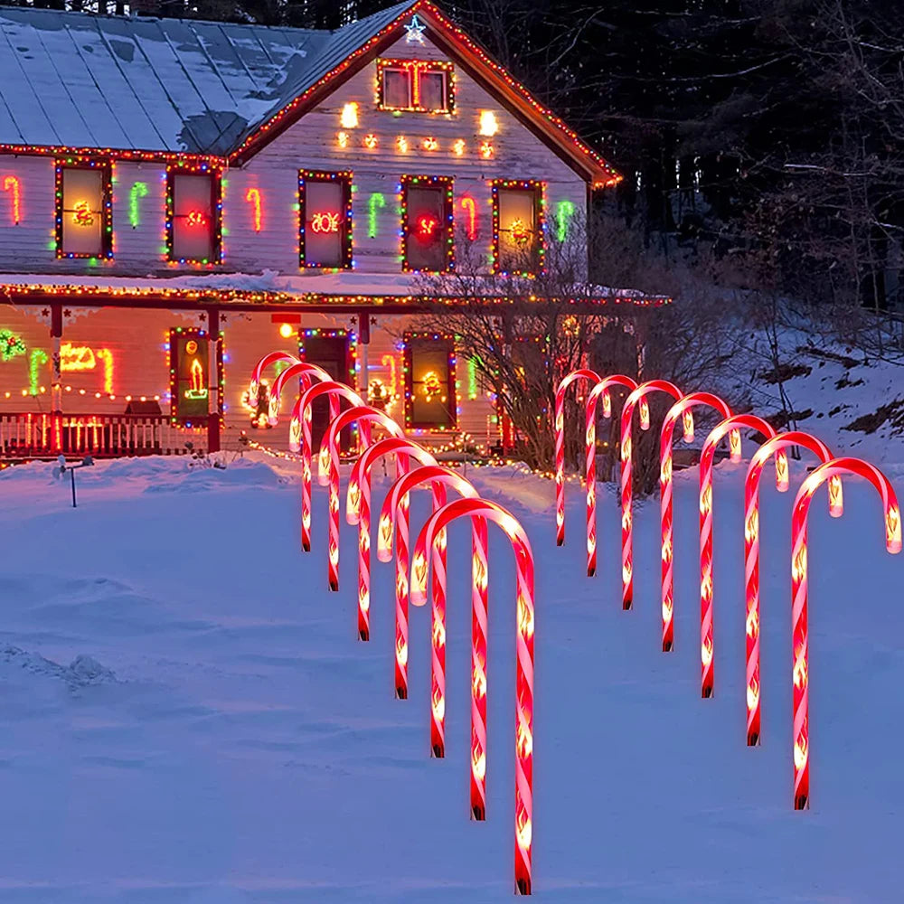 4/5/8/10 LED Christmas Candy Cane Lights Battery Waterproof Outdoor Pathway Marker Stakes String Light Garden Patio Party Decor