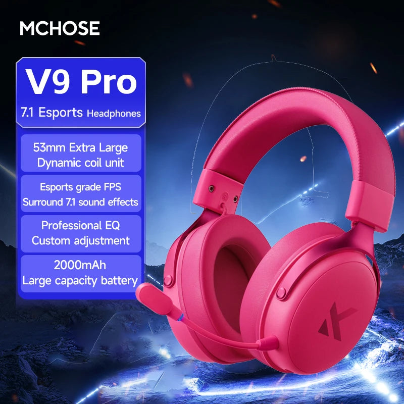 MCHOSE V9 Pro Gaming Wireless Headset7.1 Surround Sound Headphones Noise Canceling Mic Low Latency Lightweight for PS5 PC SWITCH