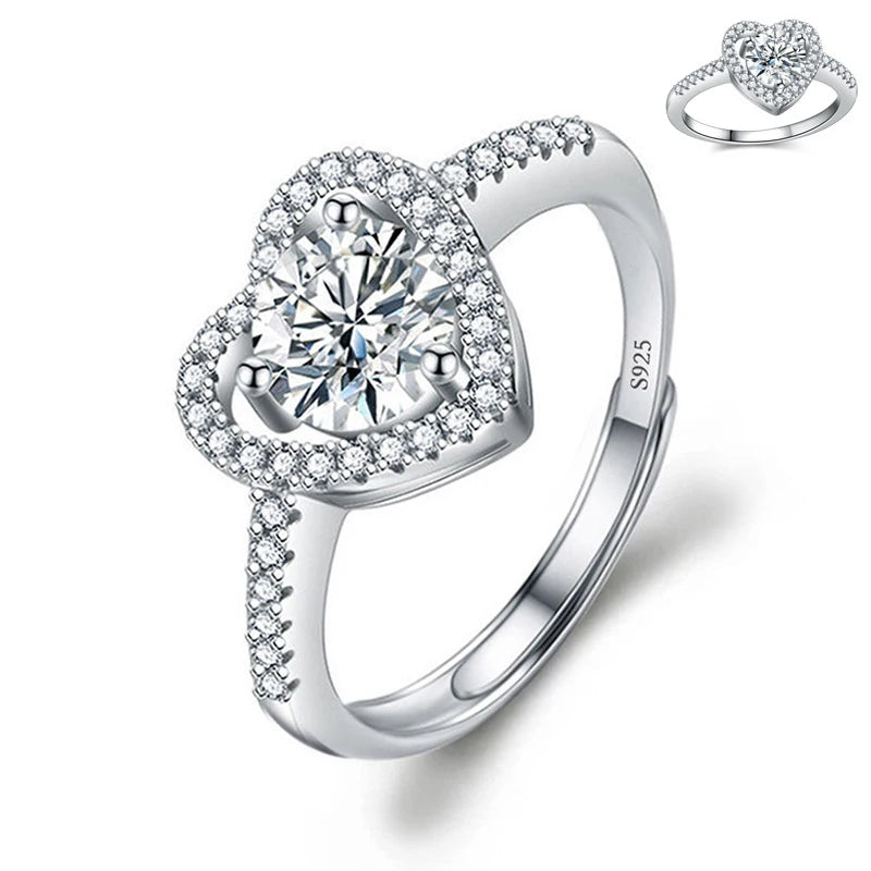Moissanite Engagement Finger Rings Inlaid Diamond Open Ring For Women 925 Silver Promise Wedding Adjustable Rings Fine Jewelry
