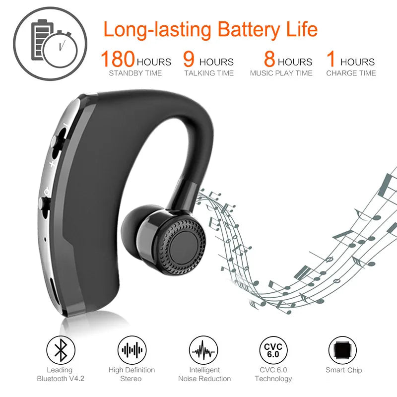 Wireless Earphones One Ear Bluetooth Headphones V9 TWS In-Ear EarHooks HiFi Mini Handsfree Car Calls Headset With Microphone