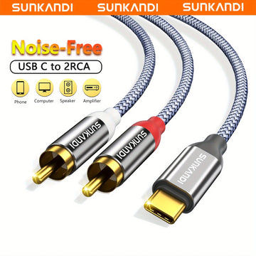 SUNKANDI RCA Cable, USB C to 2 RCA Audio cable for mobile phones, tablets, home theater, speakers