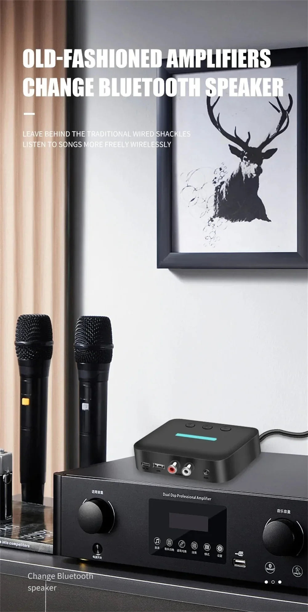 Audio Receiver Adapter Bluetooth 5.3 Stereo Music 3.5mm AUX R/L RCA USB Support U-Disk Playback For Desktop Speaker Amp