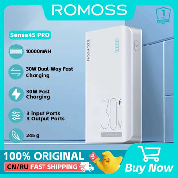 ROMOSS Sense 4S Pro Power Bank 10000 mAh 30W Fast Charging Powerbank PD2.0 QC3.0 Portable Battery Charger For xiaomi 14 iphone