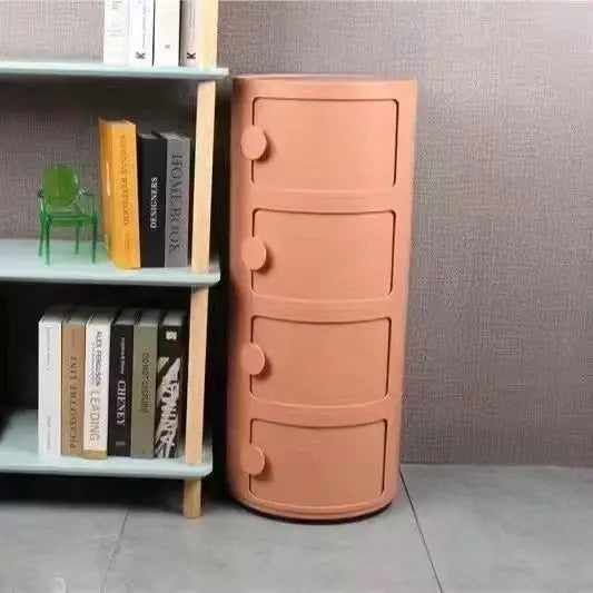 Plastic Round Nightstand Bedside Table Cabinet with Sliding Doors Round Storage Bedside Cabinet Nightstand  for Living Bedroom