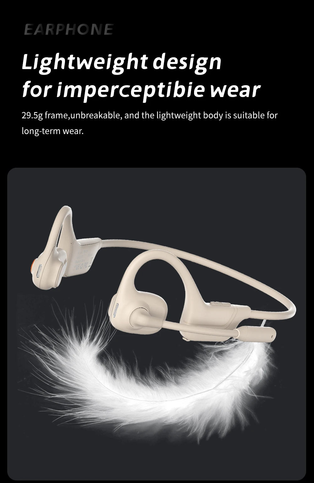 Comfortable Wearing Open-Air Conduction Bluetooth Headset Noise Reduction Mic HD Call for Driving Phone Office Use