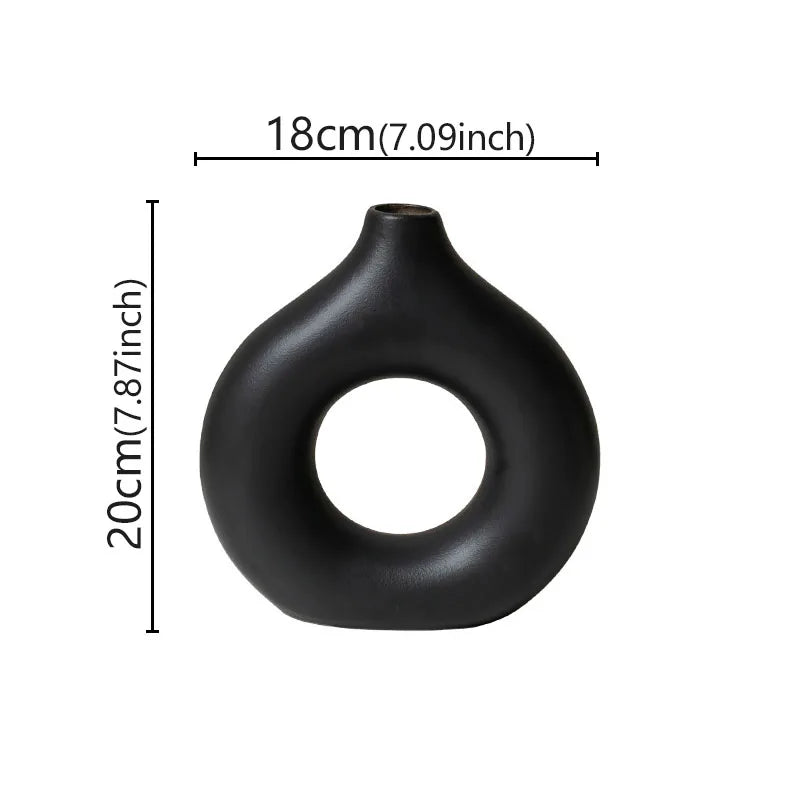 Flat Minimalist Simple Vase Donut Shape Single Flower Pot Home Wedding Decoratio Hollow Ornaments Circle Flower Arrangement Vase