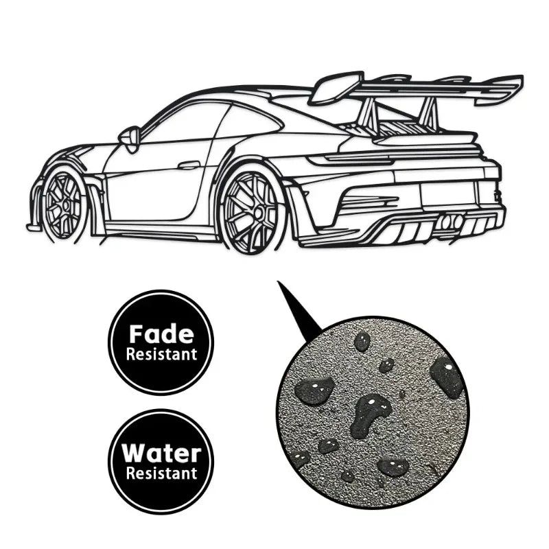 Car Metal Wall Art - Black Metal Carving, Sleek Design with Spoiler & Exhaust Pipes, Easy to Hang Home & Office Decor