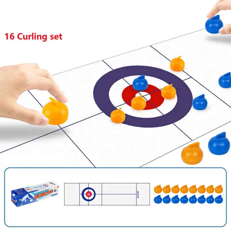 Family Fun Board Games for Kids & Adults: Tabletop Curling Game with 8 Rollers & Shuffleboard Pucks!