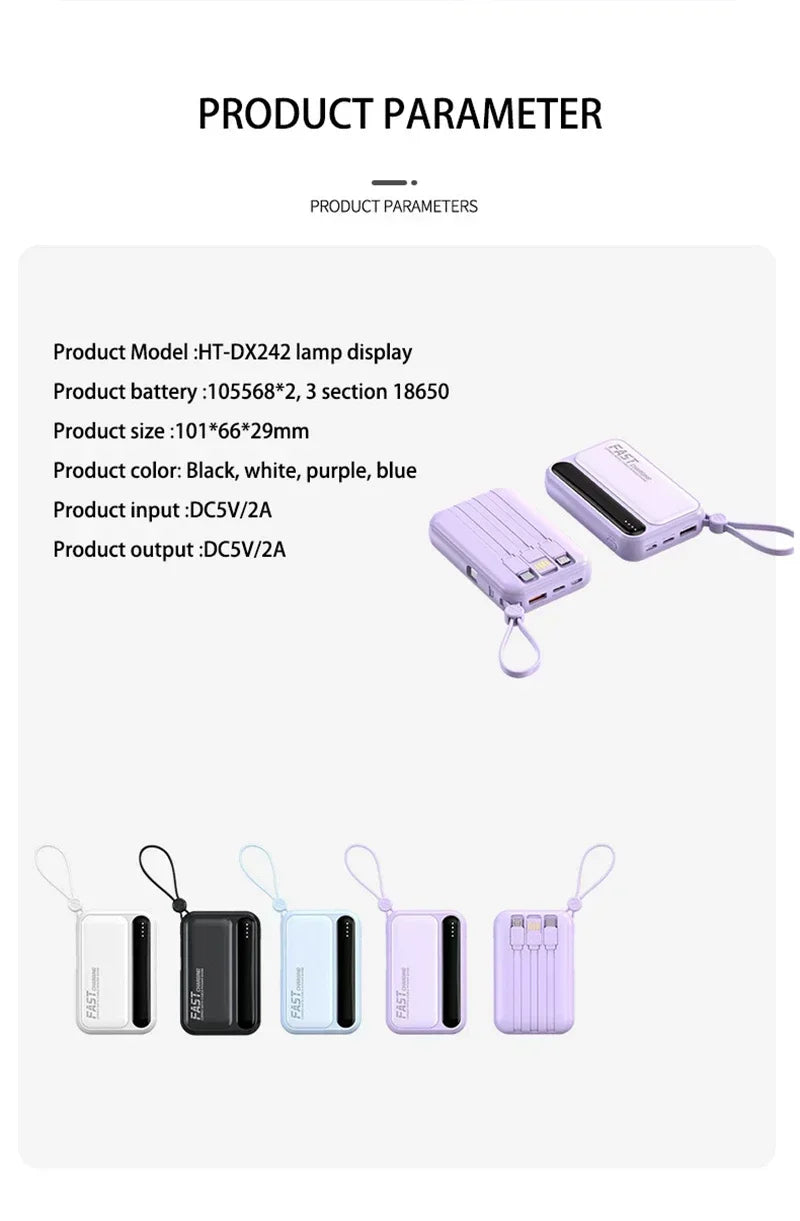 500000mAh Power Bank Large Capacity Built 4 In1 Cables Intelligent Digital Display Portable Battery For iPhone Huawei