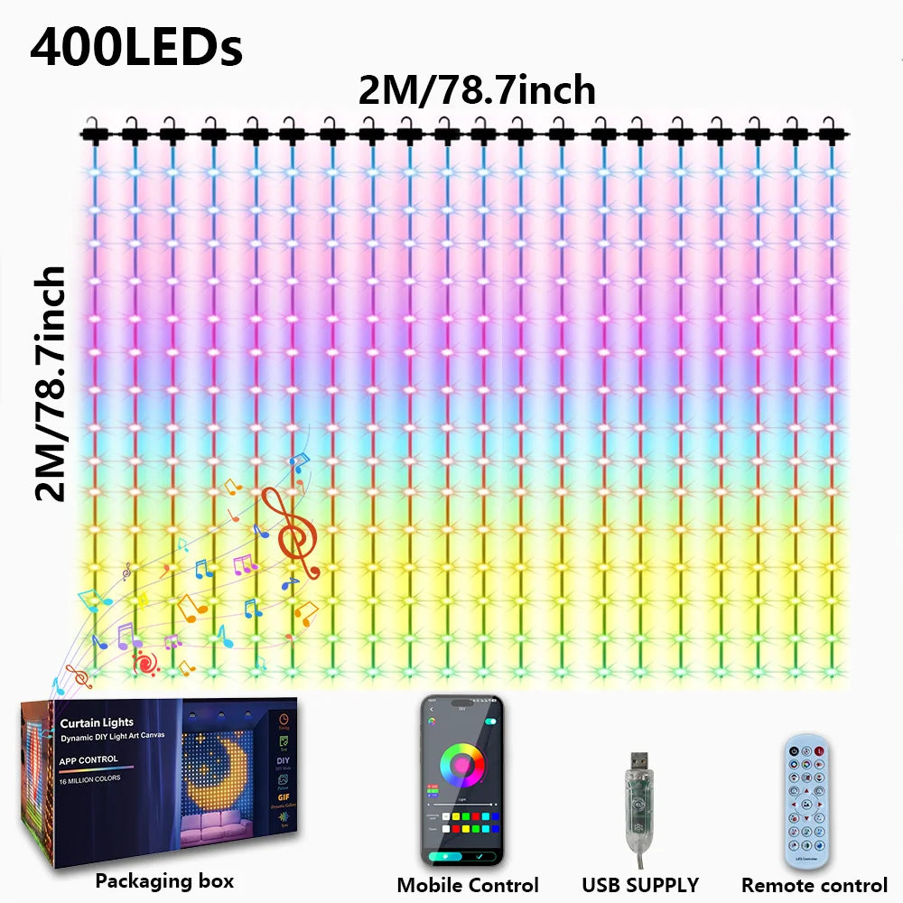 Smart LED Curtain Light APP Control RGB Dimmable DIY Pattern Music Valentine's Day Lighting for Home Holiday Party Decor