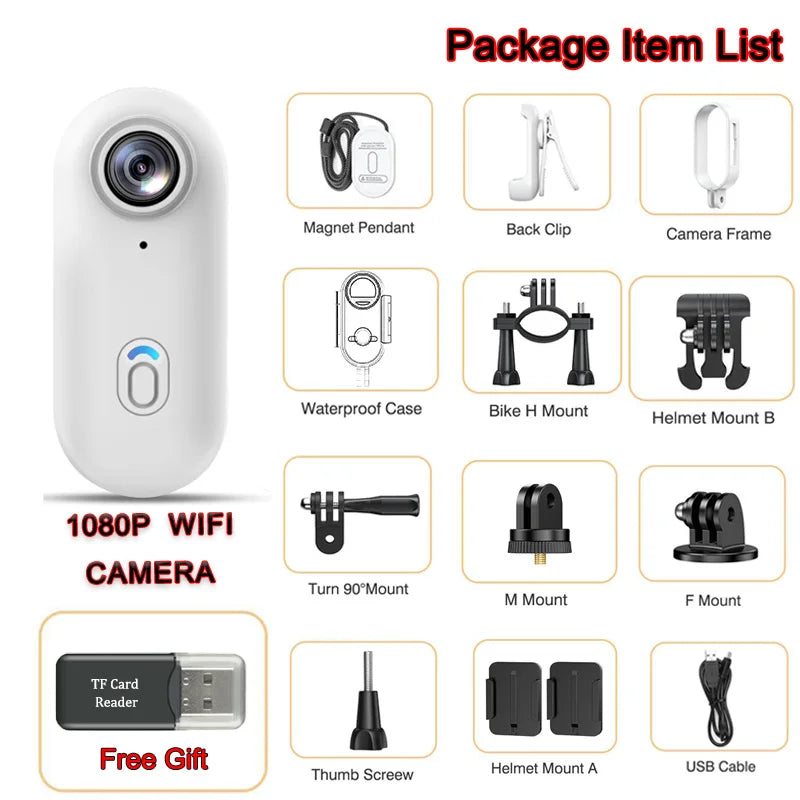Magnetic 4K Mini Action Camera HD 1080P WiFi Wireless Body Mount POV Holder Bodycam Vlogging Motorcycle Helmet Sports Video Cam
