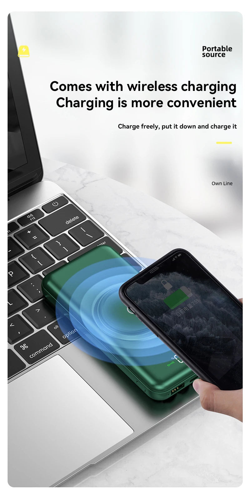 40000mah Wireless Power Bank Large Capacity Portable 5In1 Charge Powerbank Built-in Cables Dual USB External Battery For Xiaomi