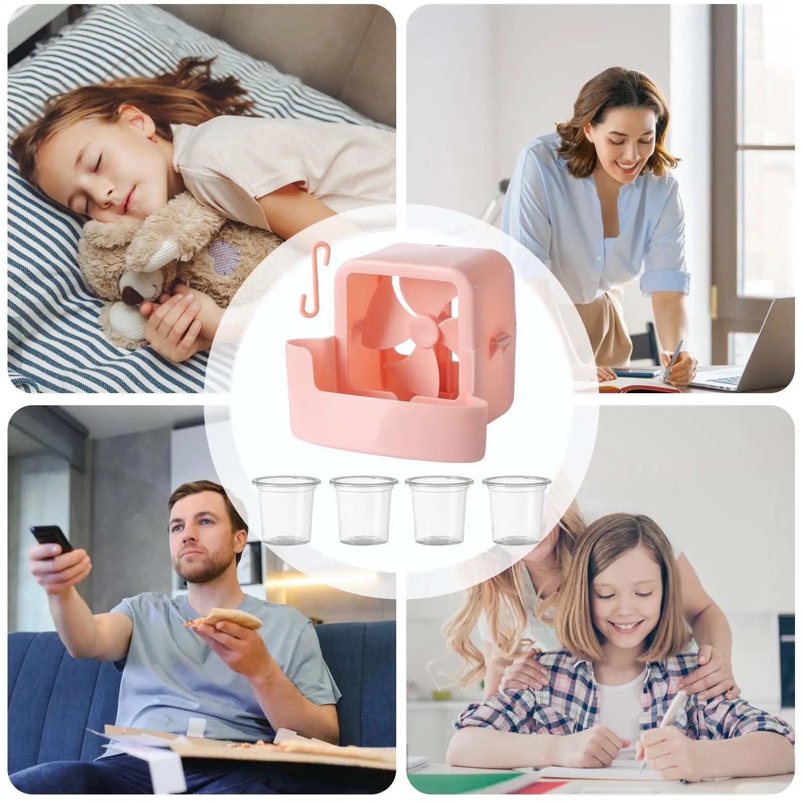 Electric Fan Hanging Cooling Tool with 4 Ice Cup Household Floor Fan Mist Cooling Adapter Hangable Ice Holder Cooler Accessories