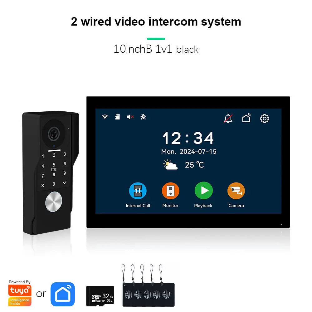 ANJIELO2Wire Digital Video Intercom System TUYA Smart 1080P Doorphone Camera Video Doorbell Support Gate DoorLockRemote Control
