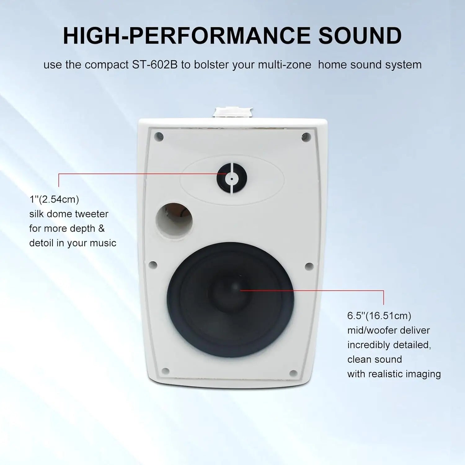 Herdio 2PCS 6.5‘’ 400W Outdoor Passive Speakers Wired Waterproof With Powerful Bass Wall Mount Speakers For Patio Poolside