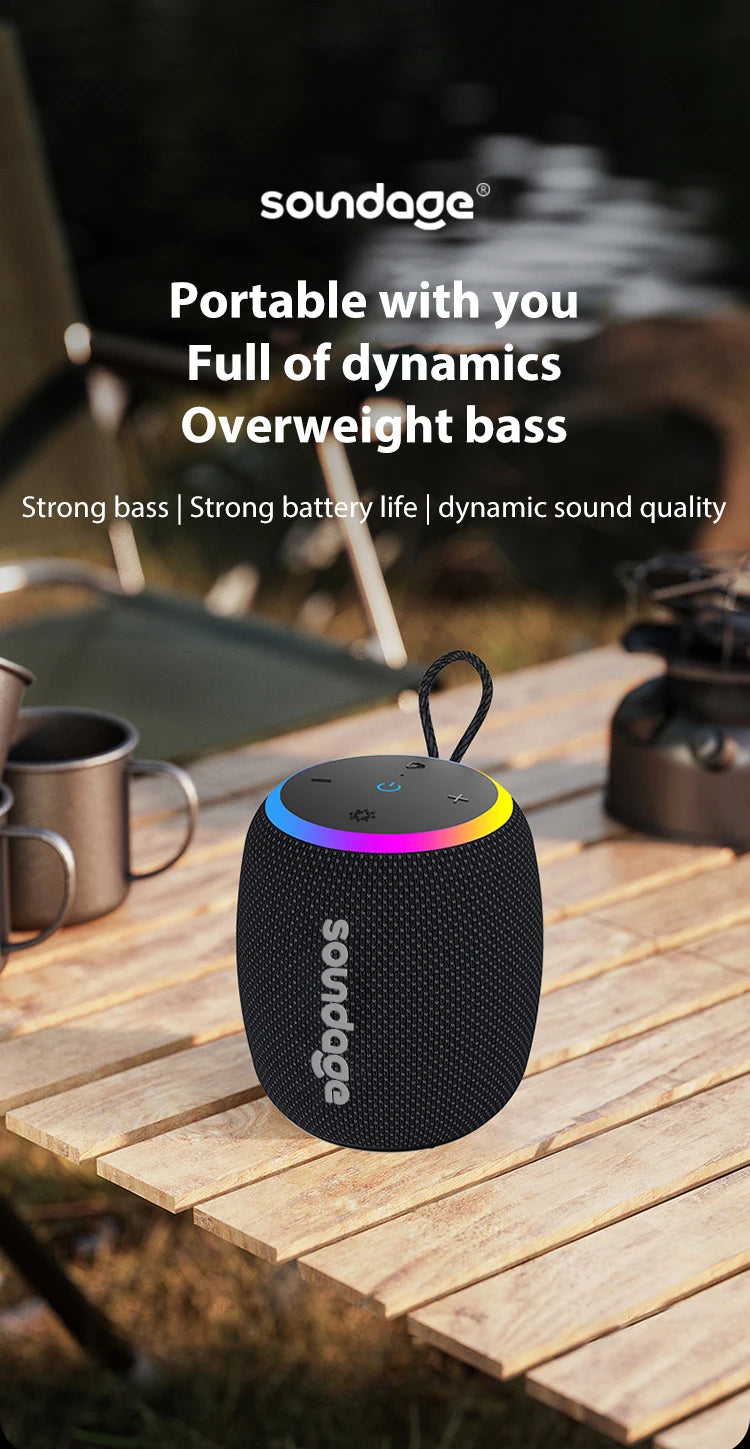 Soundage Portable Wireless Bluetooth Speaker 360 Degree Stereo Surround Subwoofer IPX6 Waterproof Support TF TWS Speaker