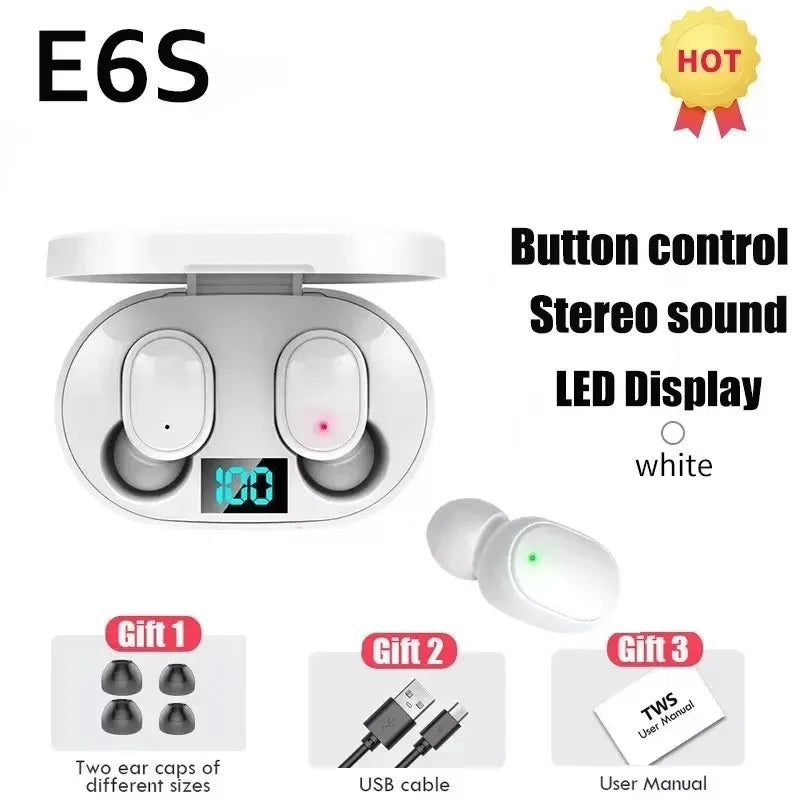 E6S TWS Bluetooth Earphones Wireless Bluetooth Headset Noise Cancelling Headsets With Microphone Headphones For Xiaomi iPhone