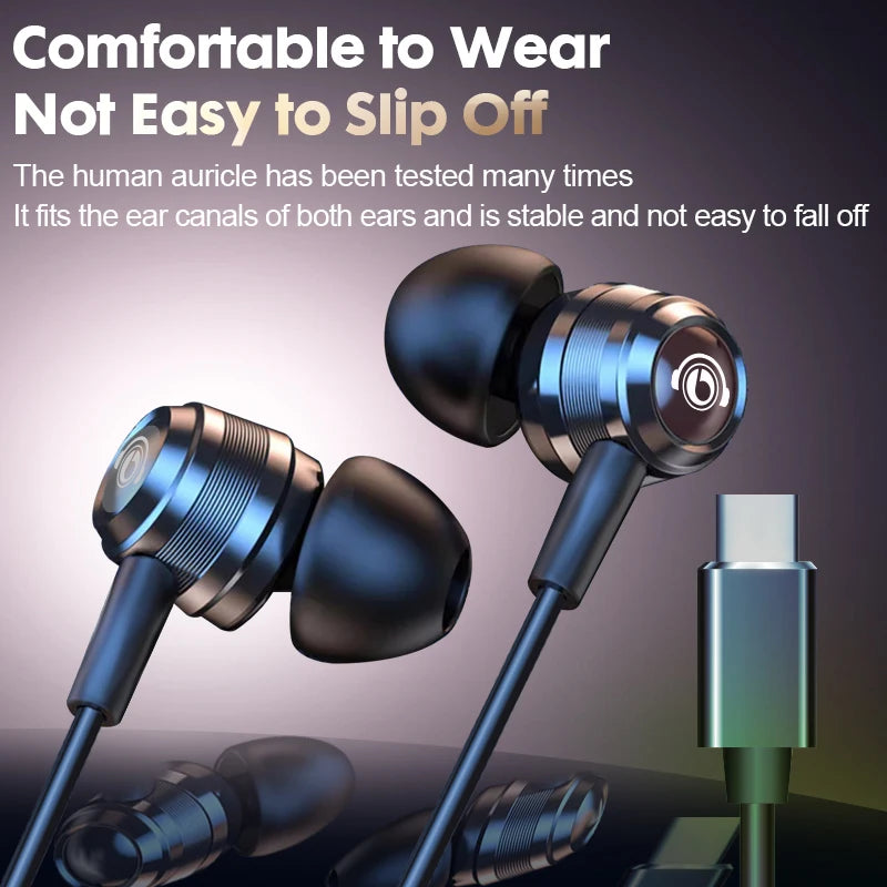 J109 Wired Earbuds with Type-C and 3.5mm Jack In Ear Headphones for Superior Sound Quality mic hifi stereo metal headphones