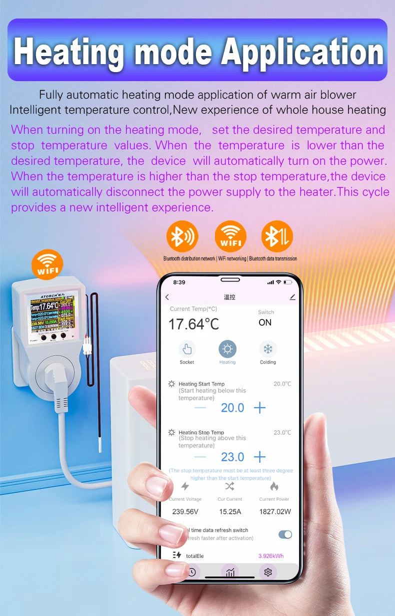 Tuya Wi-Fi Smart Thermostat Socket Outlet Plug Remote Temperature Controller Timer Switch Heating Cooling 3M NTC Sensor 16A