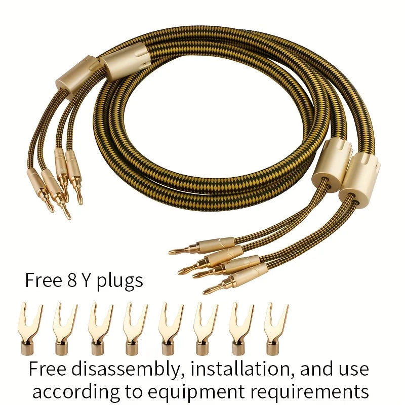 YYTCG One Pair HIFI Speaker Audio Cable High-End Stereo Amplifier Cable 7N OCC silvery plating Wire core Replaceable Y plug