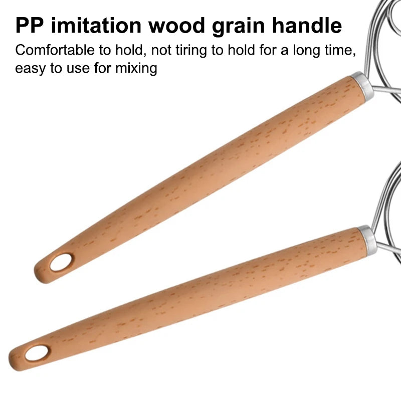 1PCS 10 Inch Creative Hand Blender DIY Danish Bread Stainless Steel Bakeware Dough Whisk Egg Beater Mixer Tool Wood Handle