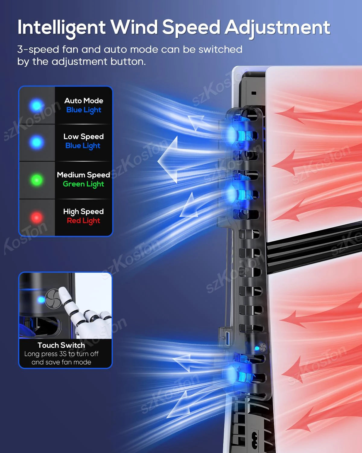 Smart Cooling Fan for PS5 Pro&PS5 Slim Console Automatic Temperature Sensing Adjust Speed for PlayStation5 Pro Games Accessories