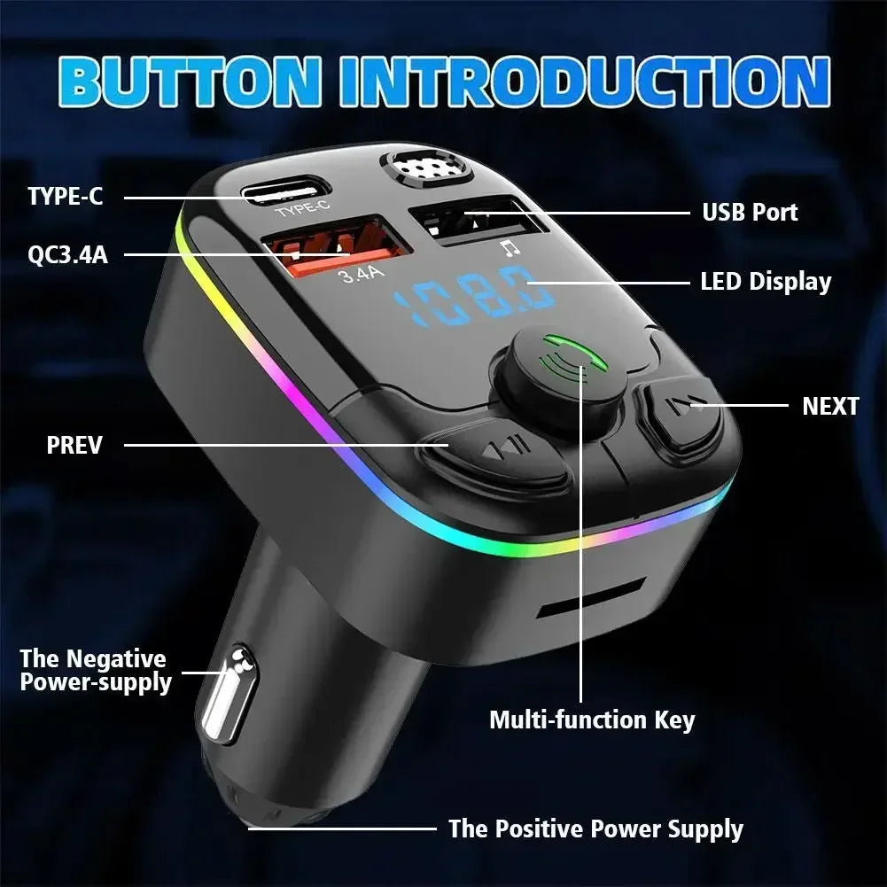 Car Bluetooth 5.0 FM Transmitter Wireless Adapter Mic Audio Receiver Auto MP3 Player 2.1A Dual USB Fast Charger Car Accessories