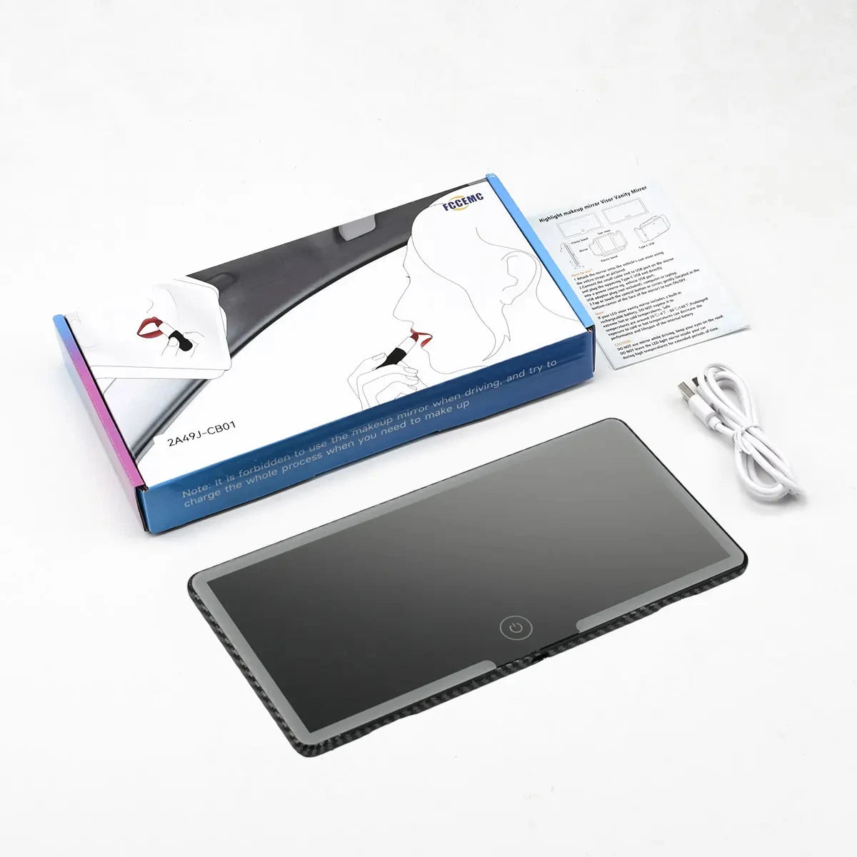 Car interior mirror, sun visor, LED high-definition makeup mirror, 3-mode touch screen adjustment,USBcharging,car makeup mirror
