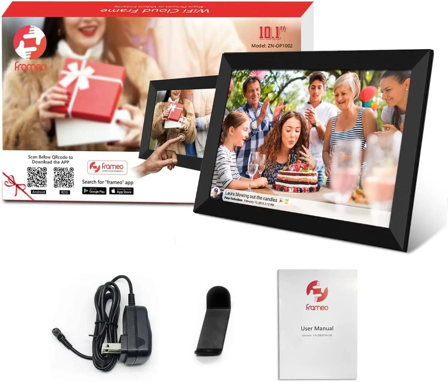 Frameo 10.1 Inch WiFi Digital Picture Frame 1280 * 800 IPS HD Cloud Smart Digital Photo Frame Wall Mountable Christmas Gift