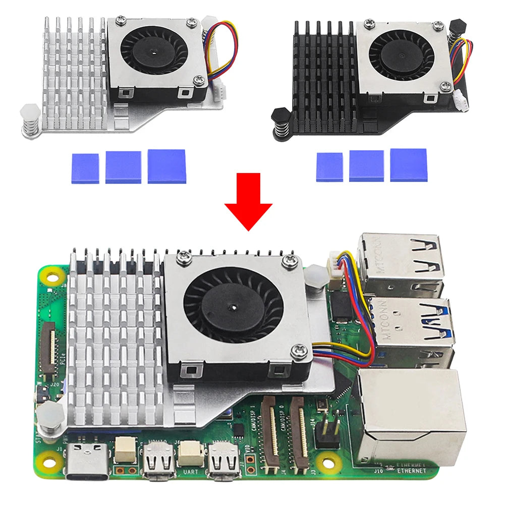 For Raspberry Pi 5 Active Cooler Metal Heatsink Radiator with Adjustable Speed Cooling Fan Cooling Heat Sink Radiator