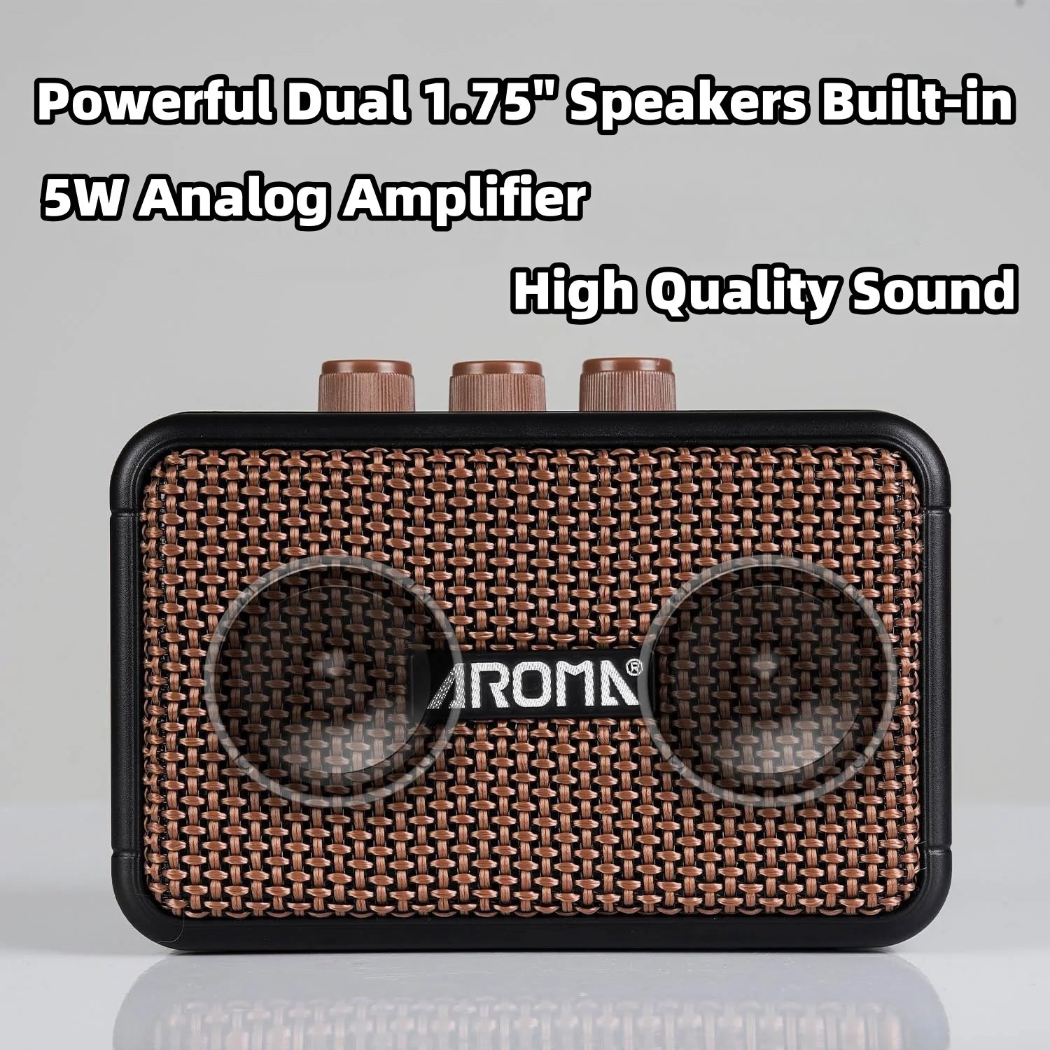 Aroma AG-04 Guitar Amplifier 5W Output Dual Speaker w/BT Wireless /Rechargeable Battery/Headphone Aux Jack Guitar Amp