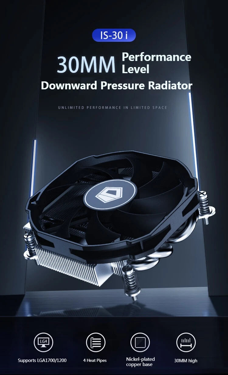 ID-COOLING IS-30I Ultra-Thin CPU Cooler Heat Sink Temperature Controlled Silent 4 Heat Pipe 3600RPM Low Profile Radiator